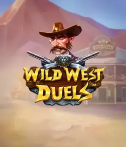  Изображение игрового автомата "Wild West Duels" от Pragmatic Play, где изображён храбрый ковбой с оружием в руках. На фоне пустынная местность с одиноким домом на Диком Западе. Идеально подходит для поклонников жанра вестерн и игровых автоматов.